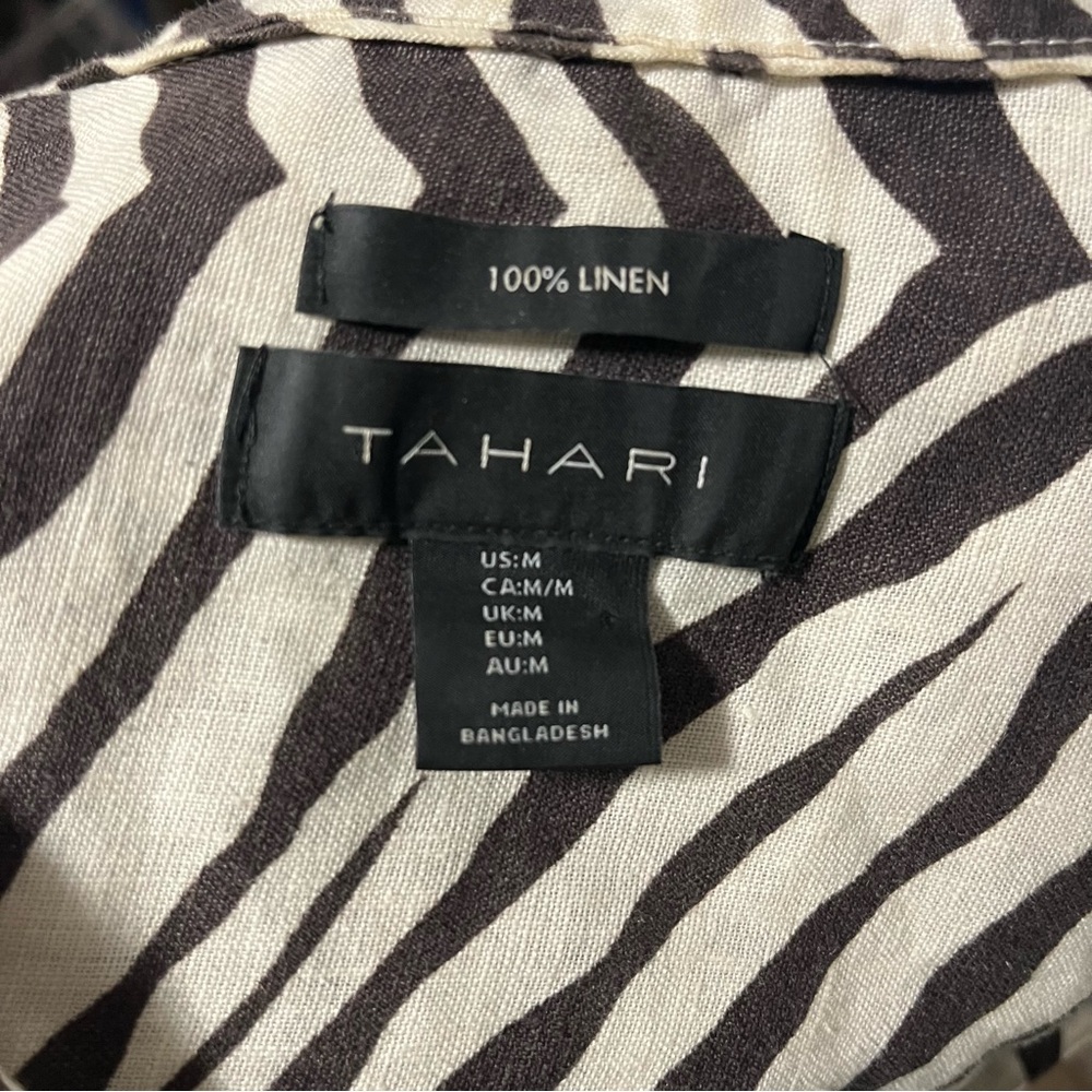 100% Linen Zebra Print Button-Front Shirt Dress Size Medium Lightweight Animal - Picture 6 of 7